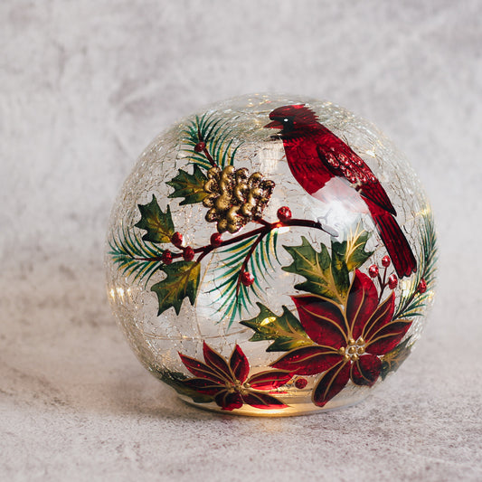Poinsettia Cardinal - Crackle Glass Orb