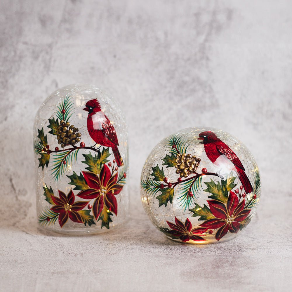 Poinsettia Cardinal - Crackle Glass Orb
