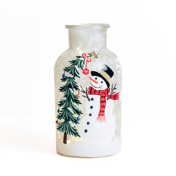 Snowman & Tree - Crackle Glass Bottle