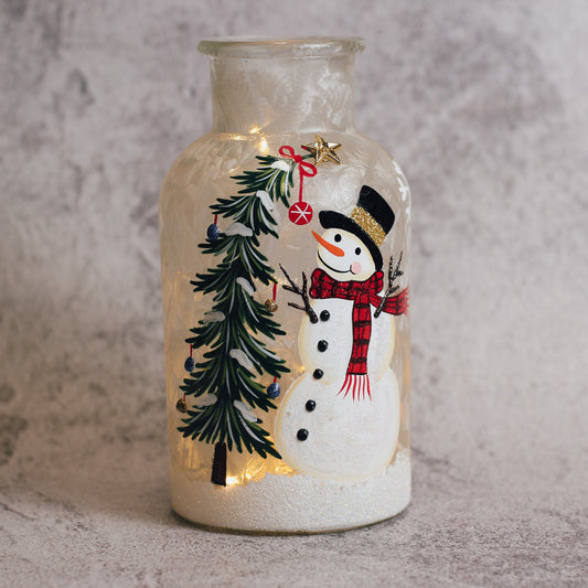 Snowman & Tree - Crackle Glass Bottle