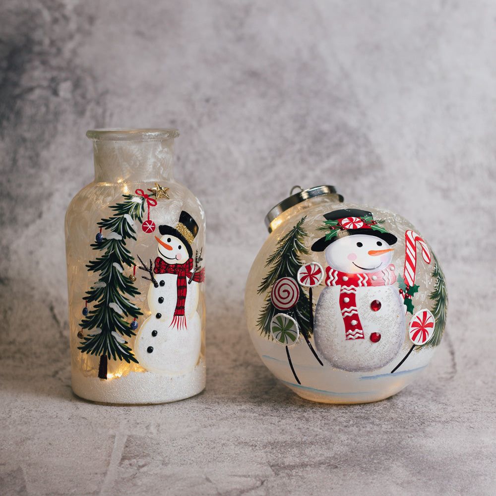 Snowman & Tree - Crackle Glass Bottle