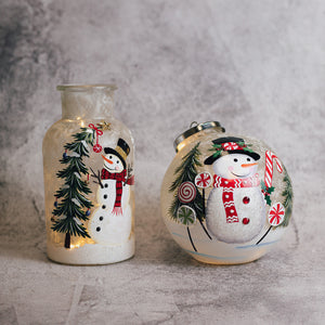 Snowman & Tree - Crackle Glass Bottle