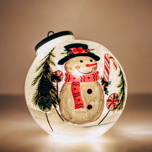 Candy Cane Snowman - Crackle Glass Ornament