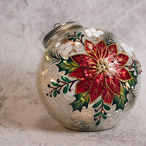 Floral Poinsettia - Crackle Glass Ornament