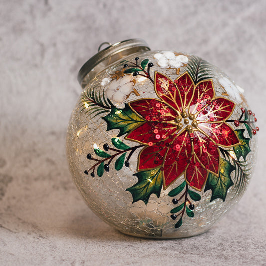 Floral Poinsettia - Crackle Glass Ornament