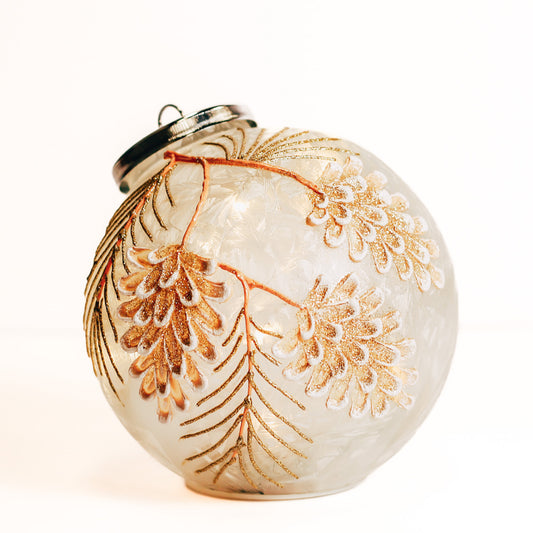 Pinecone Branch - Crackle Glass Ornament