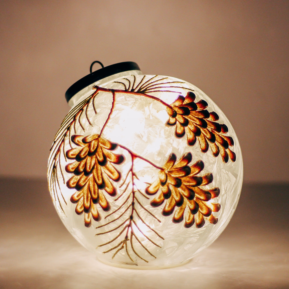 Pinecone Branch - Crackle Glass Ornament
