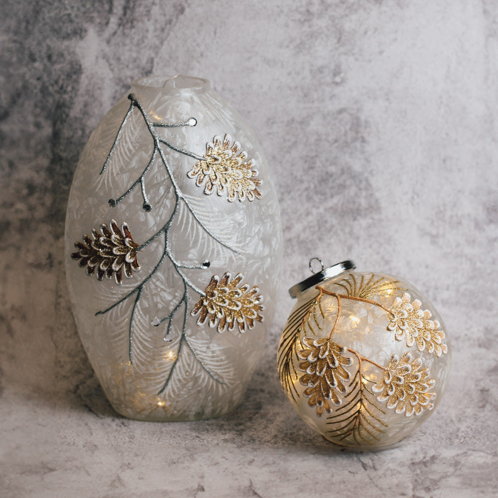 Pinecone Branch - Crackle Glass Ornament