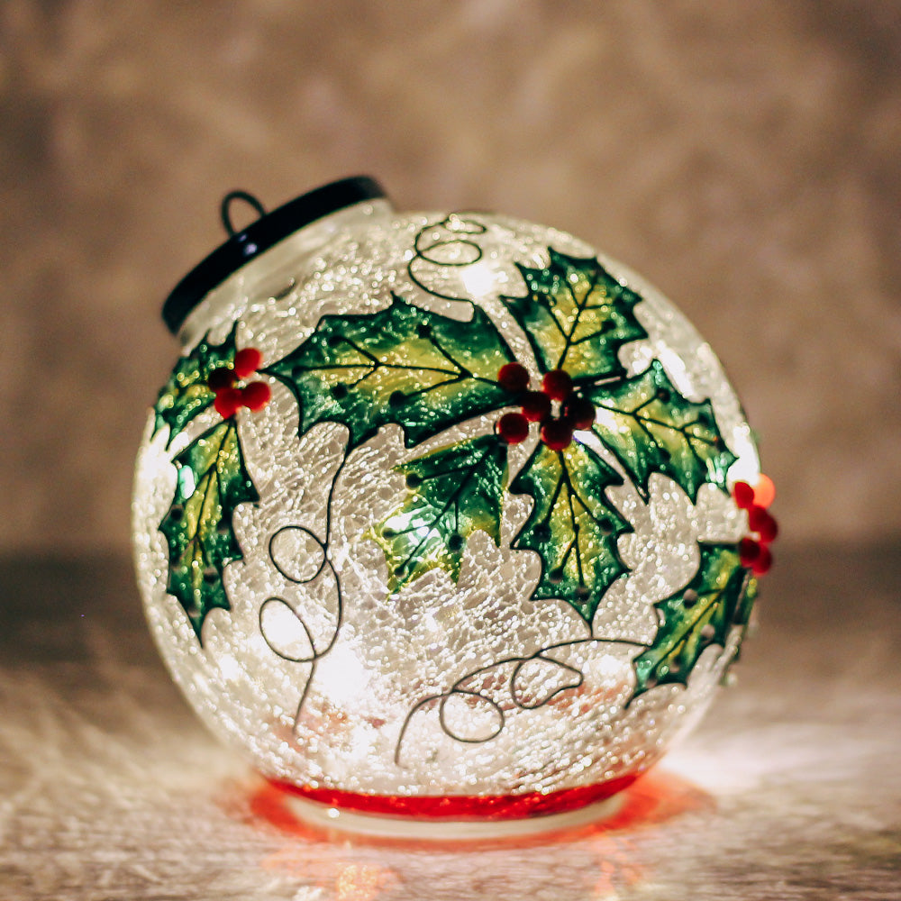 Holly Berry - Crackle Glass Ornament