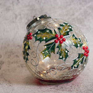 Holly Berry - Crackle Glass Ornament