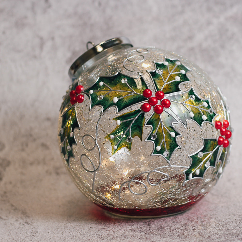 Holly Berry - Crackle Glass Ornament