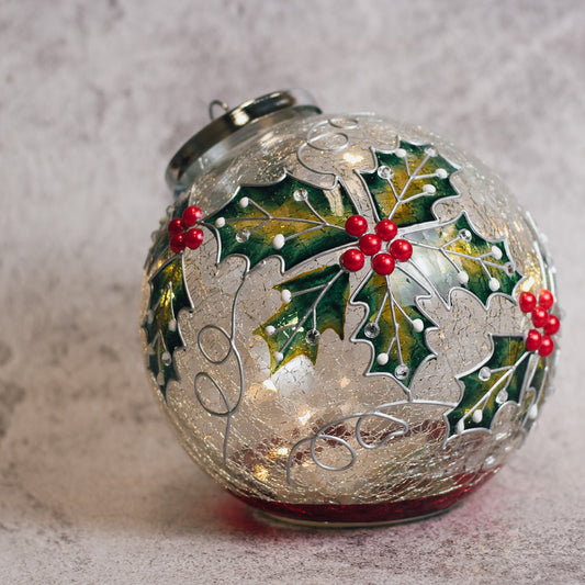 Holly Berry - Crackle Glass Ornament