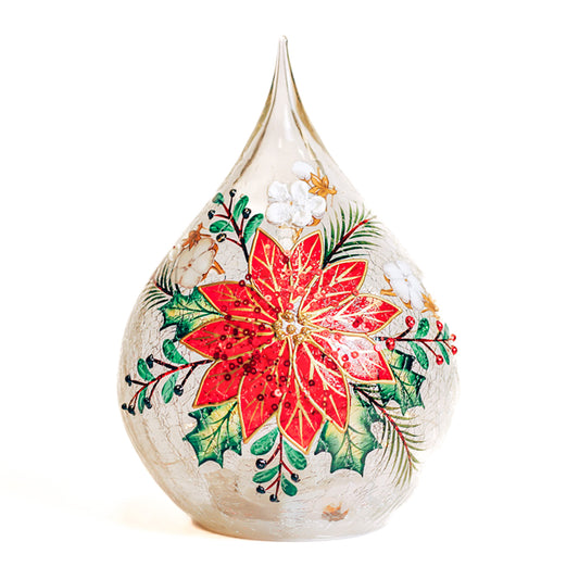 Poinsettia - Crackle Glass Teardrop