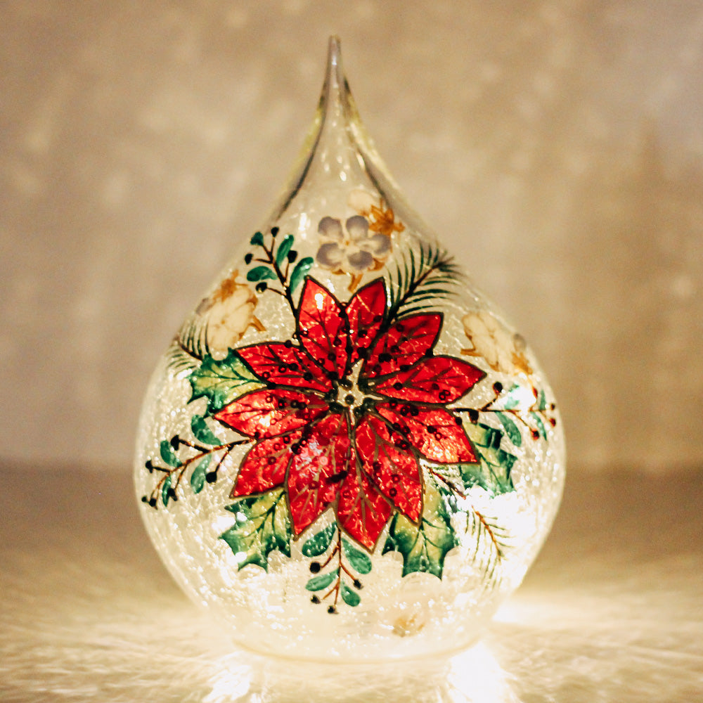 Poinsettia - Crackle Glass Teardrop