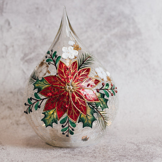 Poinsettia - Crackle Glass Teardrop
