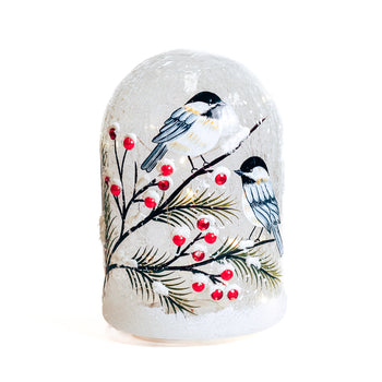 Winter Blue Jay - Crackle Glass Cloche