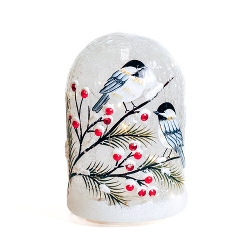 Winter Blue Jay - Crackle Glass Cloche