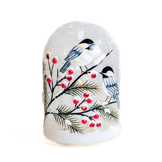 Winter Blue Jay - Crackle Glass Cloche