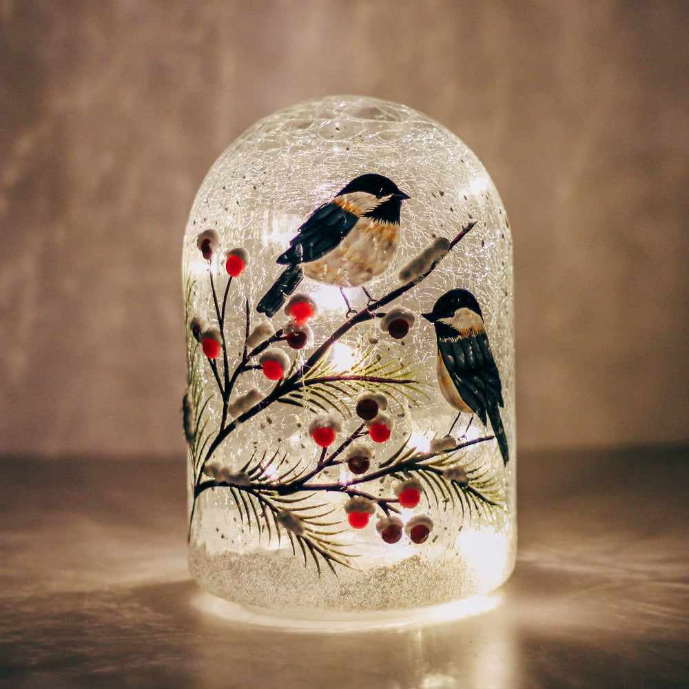 Winter Blue Jay - Crackle Glass Cloche