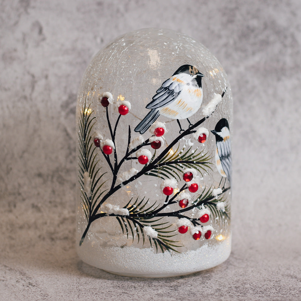 Winter Blue Jay - Crackle Glass Cloche