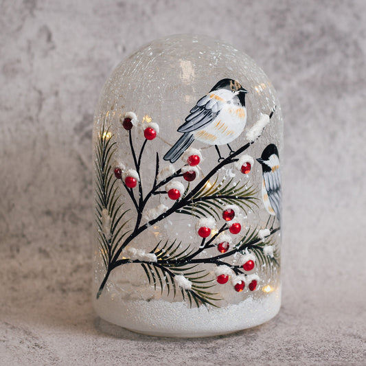 Winter Blue Jay - Crackle Glass Cloche