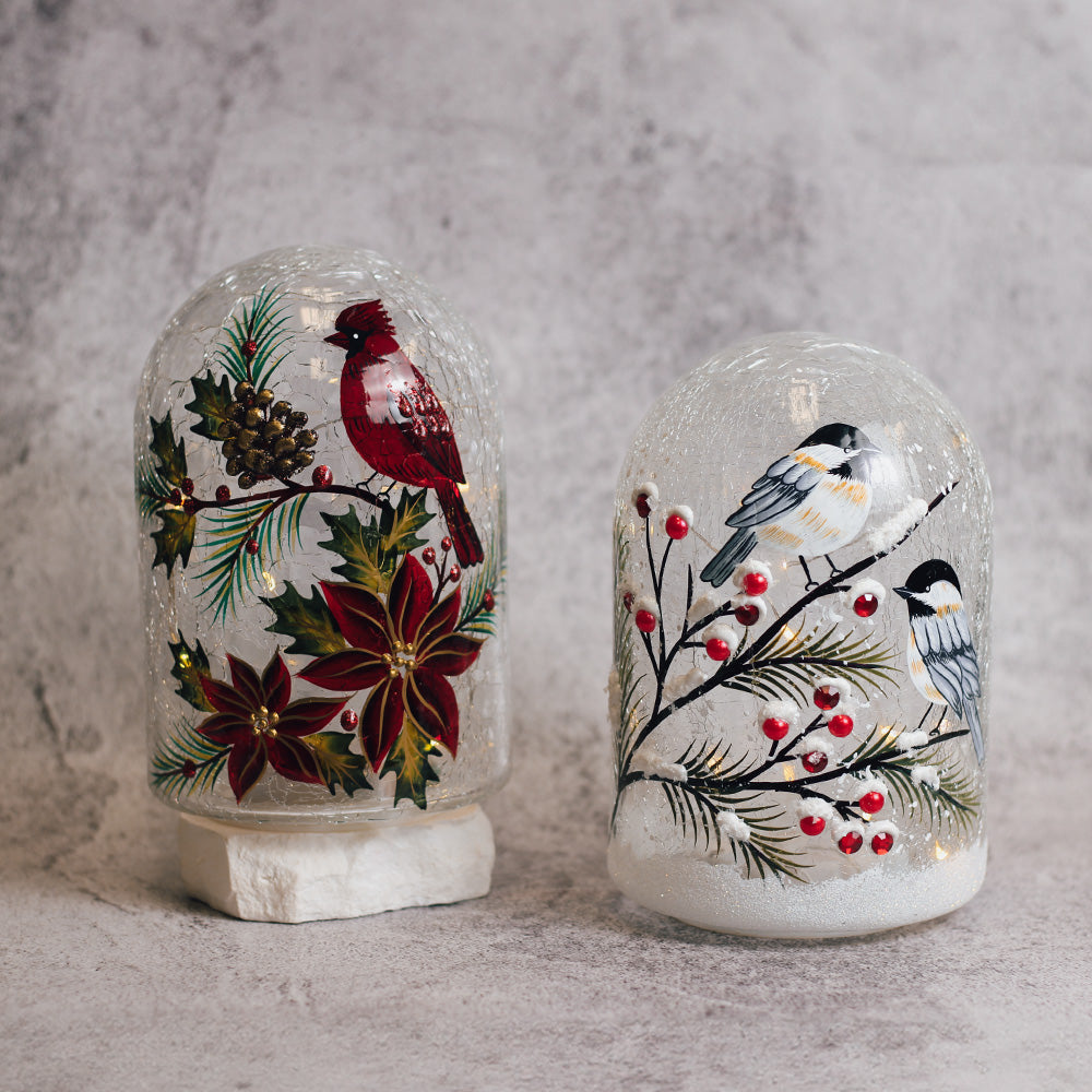 Winter Blue Jay - Crackle Glass Cloche