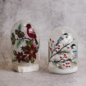 Winter Blue Jay - Crackle Glass Cloche