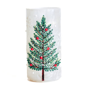 Christmas Tree - Crackle Glass Pillar