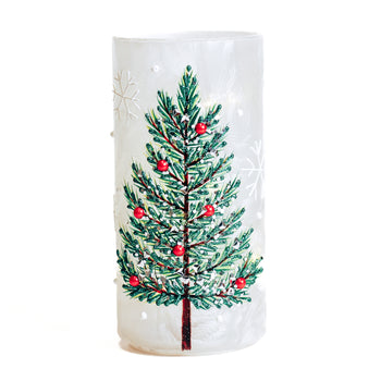 Christmas Tree - Crackle Glass Pillar