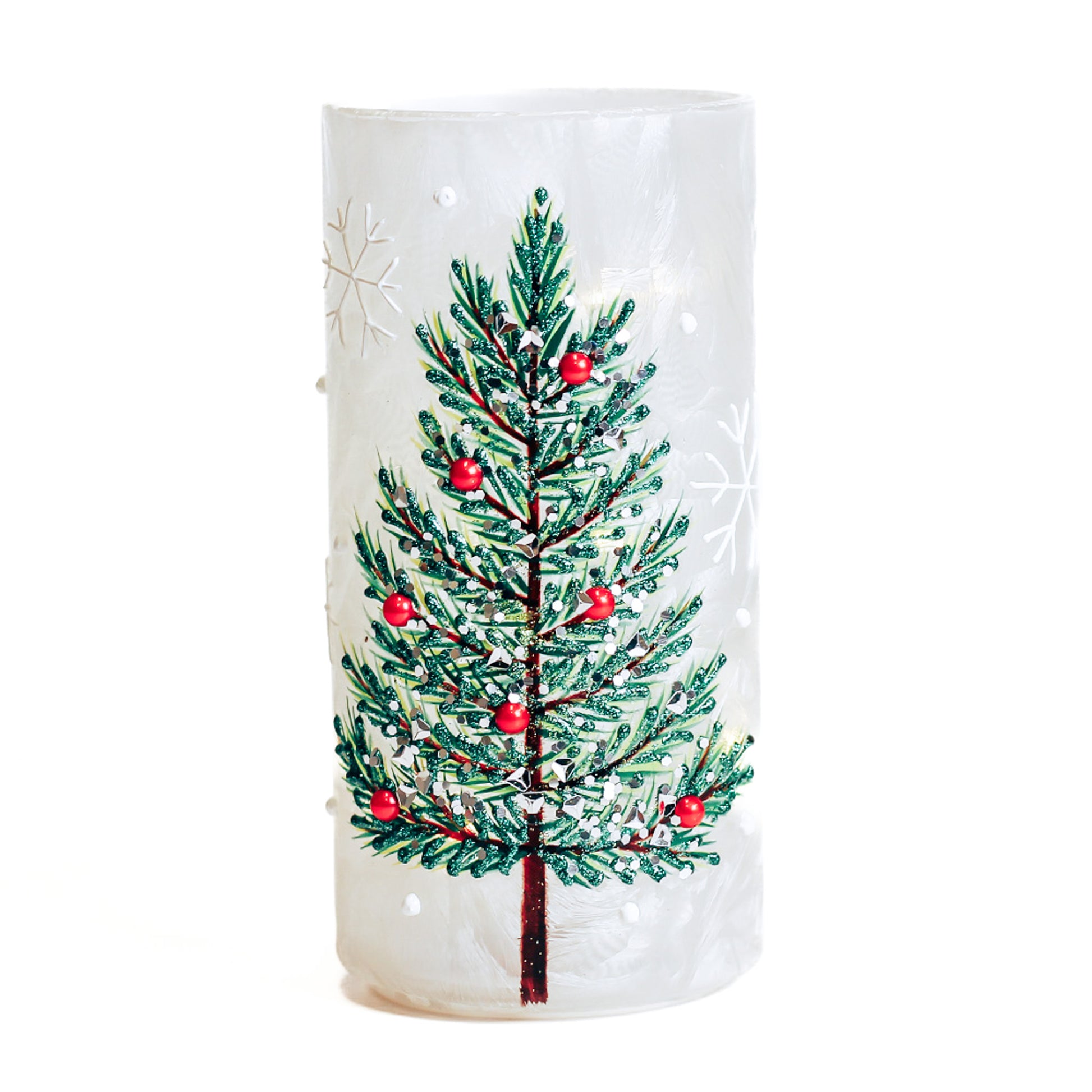 Christmas Tree - Crackle Glass Pillar