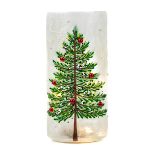 Christmas Tree - Crackle Glass Pillar