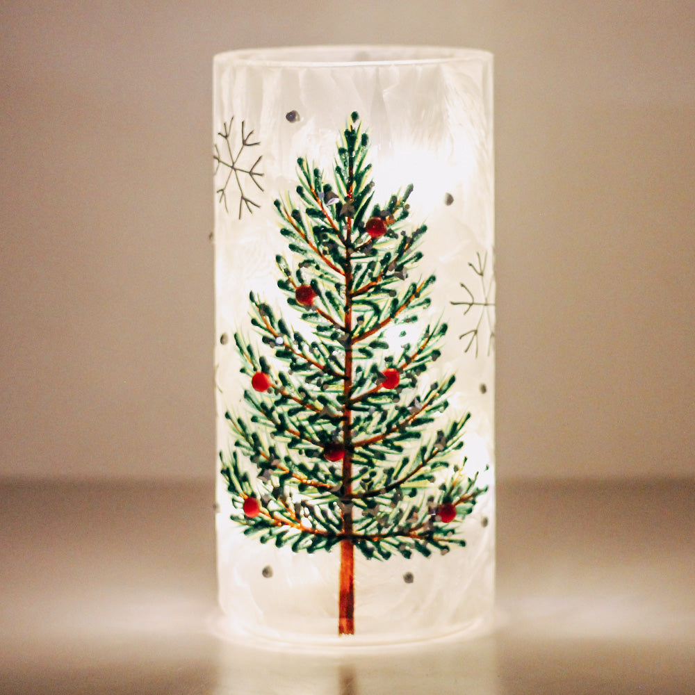 Christmas Tree - Crackle Glass Pillar