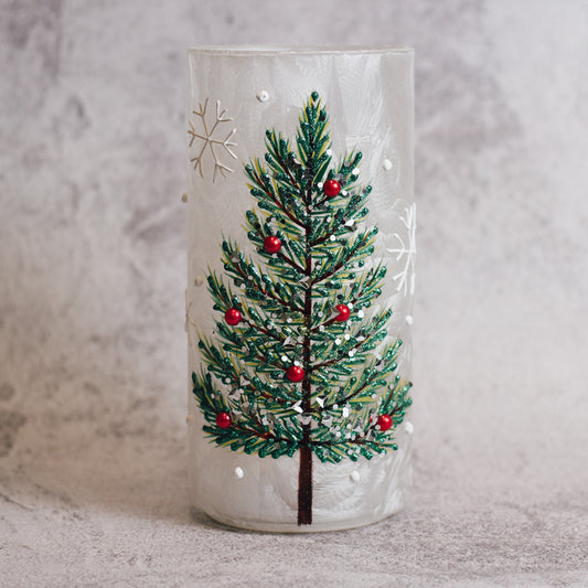 Christmas Tree - Crackle Glass Pillar