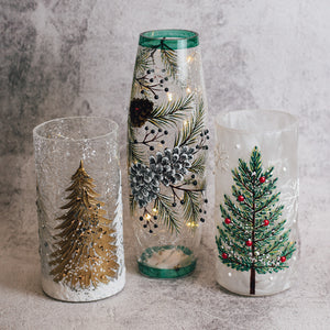 Christmas Tree - Crackle Glass Pillar