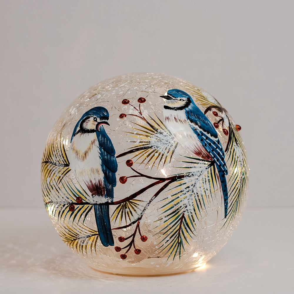 Blue Jay - Crackle Glass Orb