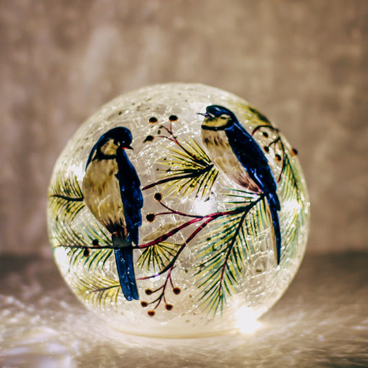 Blue Jay - Crackle Glass Orb