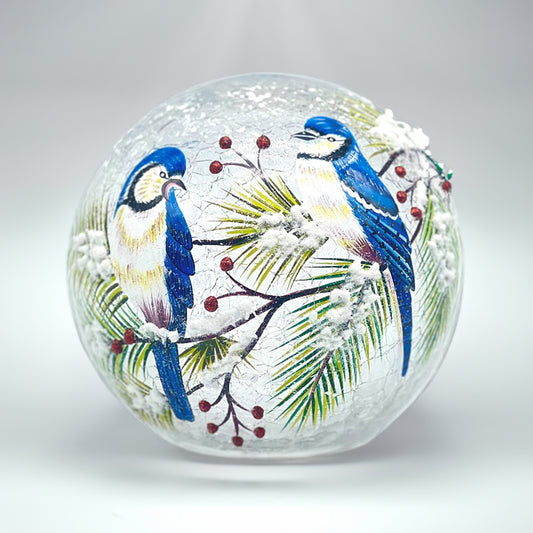 Blue Jay - Crackle Glass Orb