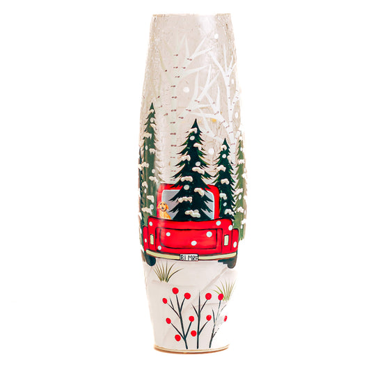 Vintage Truck - Crackle Glass Vase