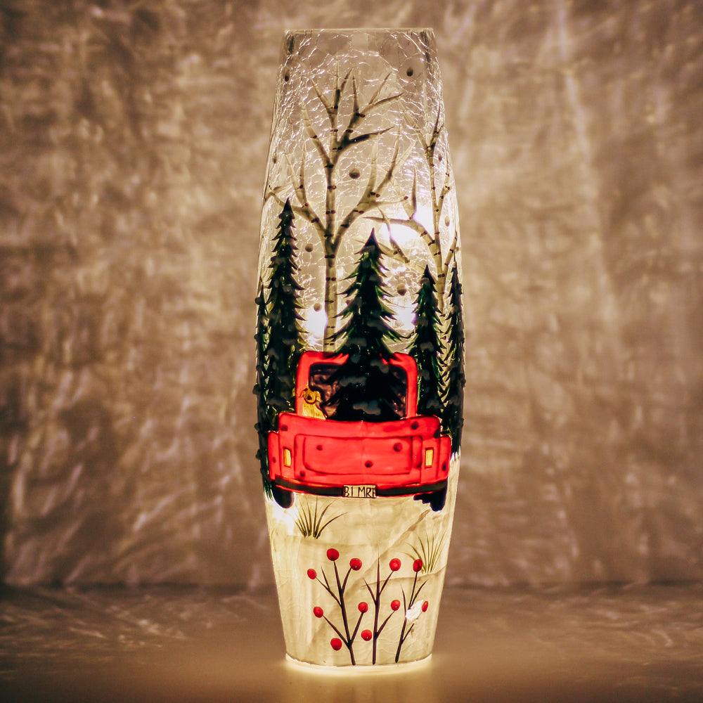 Vintage Truck - Crackle Glass Vase
