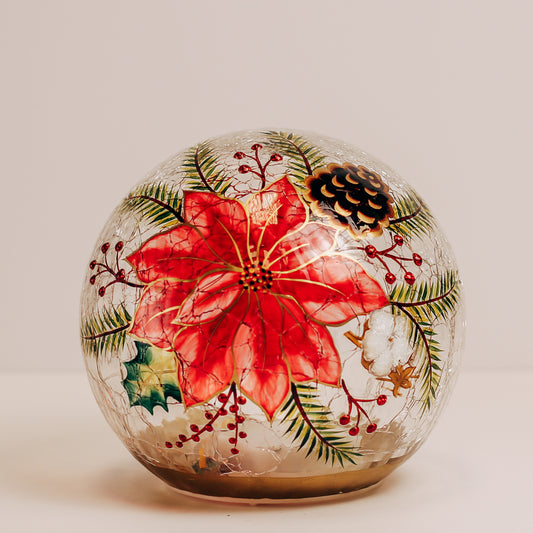 Golden Pointsettia - Crackle Glass Orb