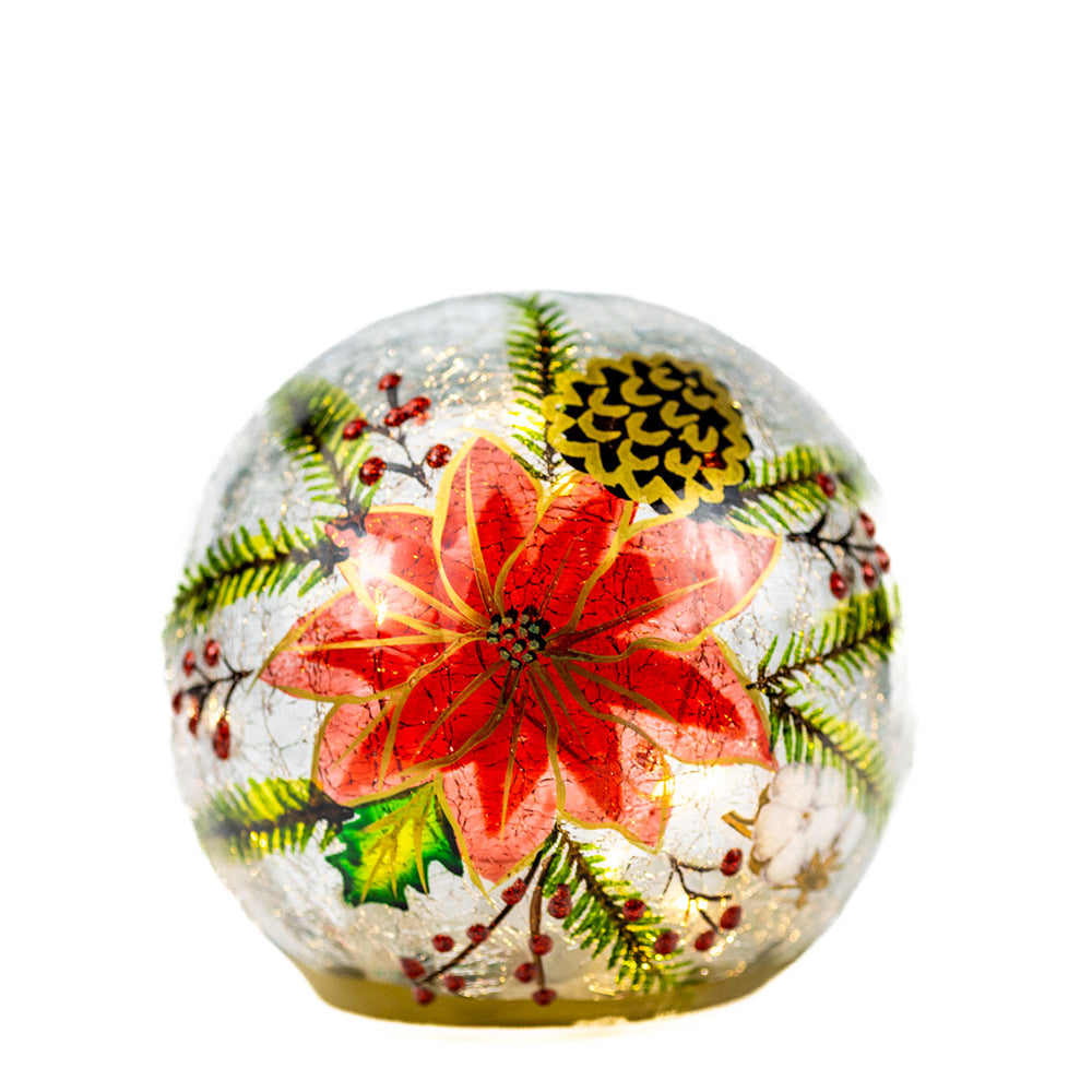 Golden Poinsettia - Crackle Glass Orb