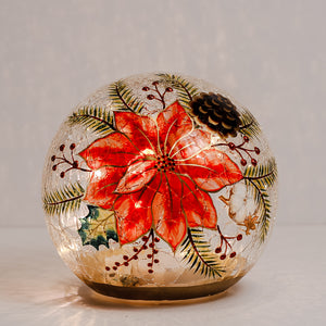 Golden Pointsettia - Crackle Glass Orb