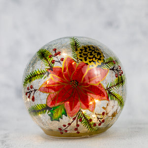 Golden Poinsettia - Crackle Glass Orb