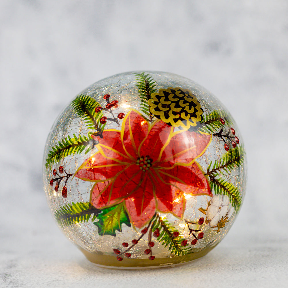 Golden Poinsettia - Crackle Glass Orb