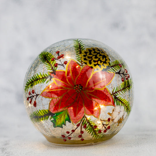 Golden Poinsettia - Crackle Glass Orb