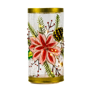 Golden Poinsettia Pillar - Crackle Glass Pillar