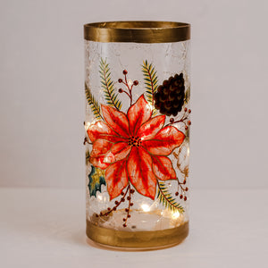 Golden Poinsettia Pillar - Crackle Glass Pillar