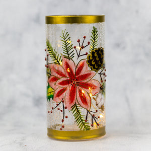 Golden Poinsettia Pillar - Crackle Glass Pillar