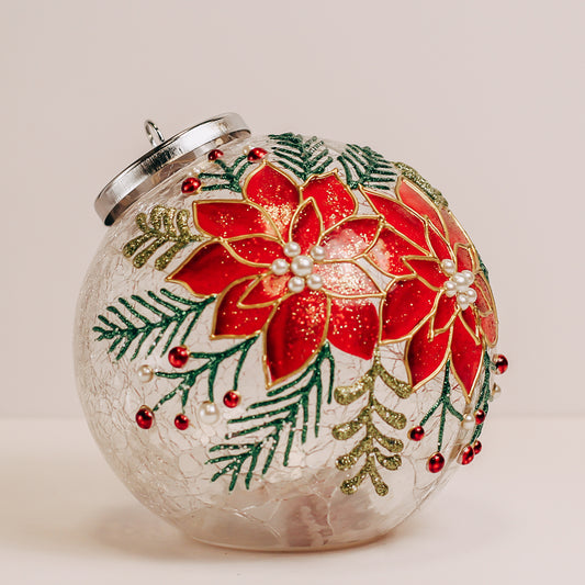 Cheerful Poinsettia - Crackle Glass Ornament