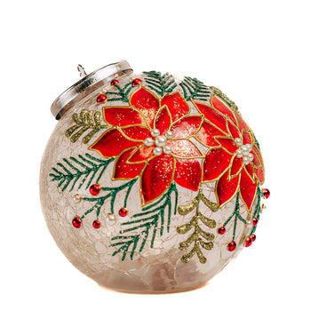 Cheerful Poinsettia - Crackle Glass Ornament